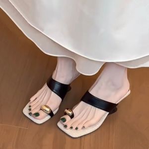 [Free Shipping] WomenS Summer Slip-On Sandals With A Wedge Heel 2026 New Style Featuring A Metal Buckle Square Toe And Elegant High Heel Design