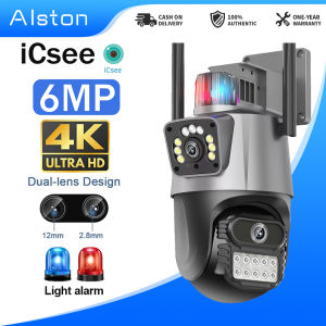 Alston ICSEE Dual Lens Security cctv camera outdoor Waterproof 360°  6MP 4K HD full color night vision with Light and Alarm surveillance wireless wifi camera cctv with audio and speaker cctv connect to cellphone PTZ control by smart phone