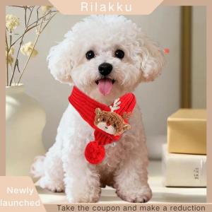 Rilakku Cartoon Pets Christmas Scarf Hat Warm Knitted Costume Cute Deer Snowman Christmas Tree Knitted Scarf Pet Dress Up Supplies