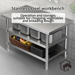 304 Stainless Steel Kitchen Workbench 2/3 Layers Operating Table Heavy Duty Cooking Table Rack