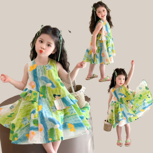 🌊👗 2025 ใหม่! ชุดเดรสเด็กหญิงลายสดใสสไตล์ชายหาด สบายๆ น่ารักๆ ดีไซน์ระบายอากาศ