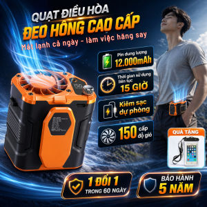Quạt Đeo Hông 12000mAh Siêu Mát Tức Thì 150 Cấp Gió Cực Mạnh Dùng 8-15H Quạt Kẹp Lưng Mini Mang Đi Mọi Nơi
