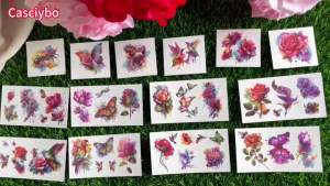 Watercolor Flower Butterfly Hummingbird 14 Sheets 3D Temporary Tattoos For Women -Colorful Realistic Long Lasting Fake Tattoo Stickers Waterproof Tattoos For Women Body Art