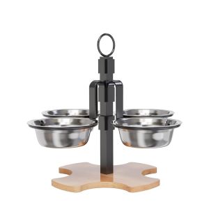 SIRENXI Nền tảng cao Giá đỡ thức ăn cho thú cưng nâng cao 4-Bowl Thép không gỉ Bát ăn cho mèo nâng cao Bát đựng thức ăn cho thú cưng Bảo vệ cổ Bát ăn cho thú cưng có giá đỡ Mèo