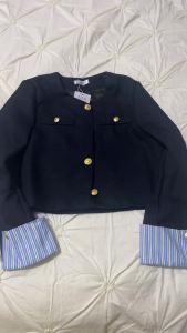 Navy Nlue Small Fragrant Style Suit Jacket For Women Spring Autumn 2025 New Round Neck French Fashion Splicing Design Short Top