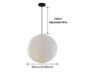 Round Hanging Paper Lamp Shade | Japanese Noguchi Inspired Design | Home Decor Ceiling Light for Living Room & Bedroom
