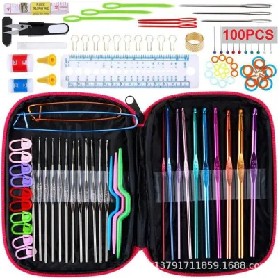 Jarum Rajut Set 58pcs 100pcs Set Alat Hakpen Set Perlengkapan Rajut Set BOX Tas