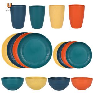 16Pcs Portable Cutlery Set Heat Resist Unbreakable Dinnerware Set Multi-Purpose Wheat Straw Dinnerware Suit for Travel BBQ Use [Ueb Shop]