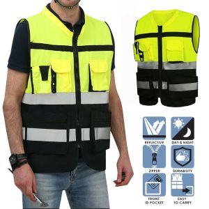 MUKANG Universal Security Zipper with Pocket Warning Construction Reflective Waistcoat Safety Jacket Working Clothes