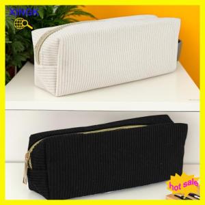 XINGK Vintage Simple Solid Color Corduroy Pencil Case Large Capacity Stationery Storage Bag School Supplies