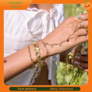 ❣️❣️❣️ Vacation Style Colorful Natural Stone Crystal Finger Bracelet For Women Fashion Stainless Steel Flower Ring Fine Jewelry Gift