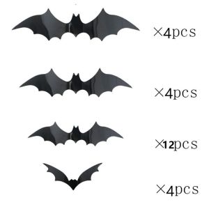 GIORGIONE Luminous LED Bat Wall Stickers DIY PVC Halloween Bat Stickers Door Stickers Black 3D Wallpaper Decal Haunted House