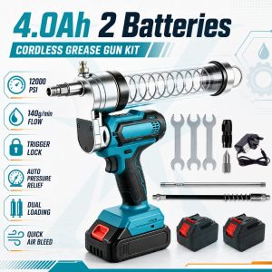Cordless Electric Grease Gun Rechargeable High Pressure 12000PSI Excavator Car Mechanical Gear Oiler Lubricating 黃油槍