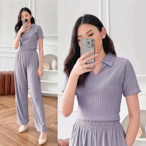 Si - Set Crop Top And Premium Rib Luna Knit Pants Setelan Murah Wanita Terlaris