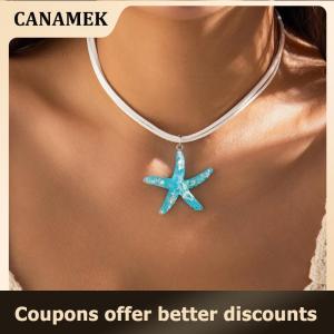 【 CANAMEK 】 Boho Large Resin Starfish Pendant Choker Necklace For Women Trendy Multilayer Rope Chain Summer Beach Vacation Jewelry Gift