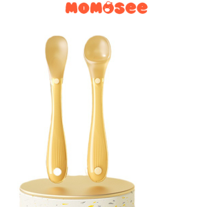 Momosee Sendok Makan Bayi PP Silikon Sendok Mpasi Bayi BPA Free Sendok Makan Bayi Coklat 2in1 CJ112