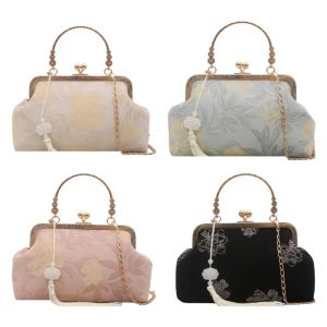 Retro Chinese Style Crossbody Shoulder Bag Patterned Evening Clutches Purses with Kiss Lock Dumpling Bags Handbag Purses