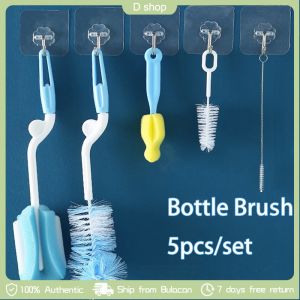 5 in 1 Milk Bottle Brush Sponge Brush Bottle Cleaner Cleaning Brush Set Nipple Brush Stainless Steel Straw Brush