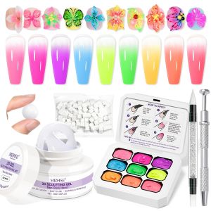 MIZHSE 9 Neon Colors Patting Gel Polish Palette for Ombre Nail Art Gradient 9 Neon Colors Patting Gel Polish Palette Ombre Gel for Gradient Nails Use with Sponge for Smooth Blend Beginner friendly