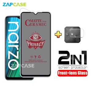 PAKET 2in1 Anti Gores Layar Privacy Realme Narzo 50A Free Tempered Glass Camera Lens