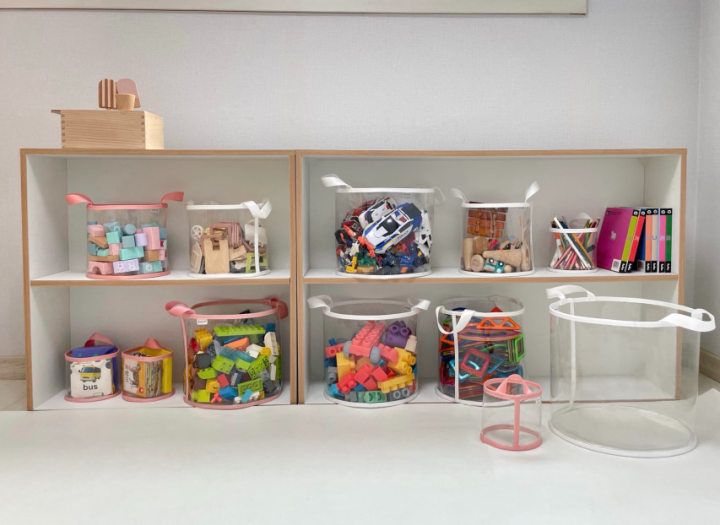 [Made in Korea] Transparent PVC Toy Basket with Handles Fabric Toy