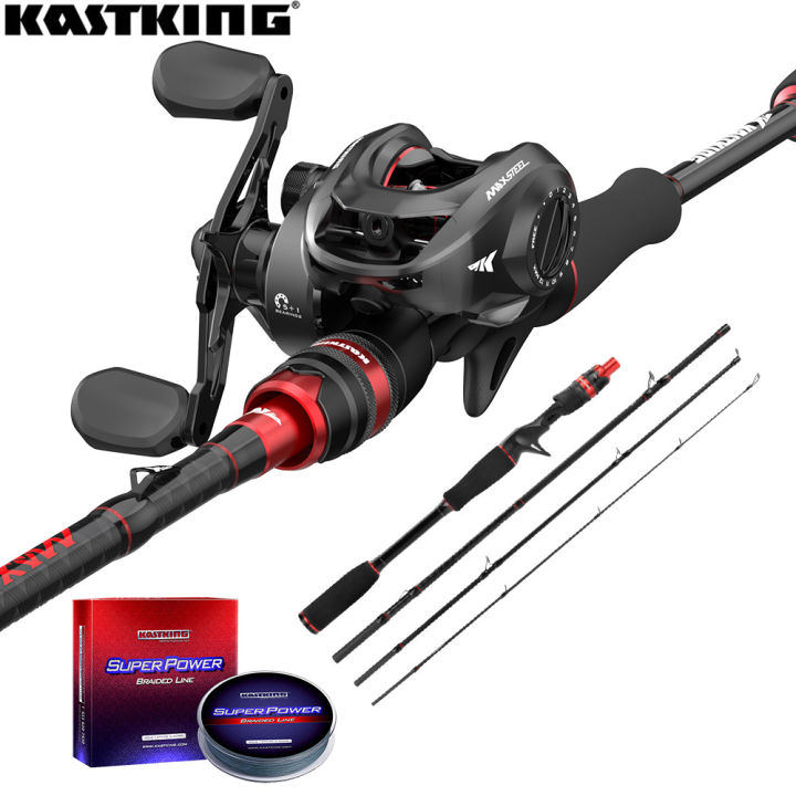 KastKing Fishing Rod and Reel Combo Set Max Steel Portable 4 Sections  Fishing Rod with Max Steel Baitcasting Reel and SuperPower 137m PE Braided  Fishing Line for Freshwater Salwater Bass Pike Fishing