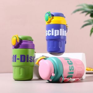 T6JOB1 Portable Stainless Steel Water Bottle with Rope Leak-Proof Mini Coffee Cup Sleek Design Fashion Vacuum Flask Travel