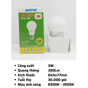 (MPE) Đèn Led Bulb Chống ẩm Chịu nhiệt 3W 5W 7W 9W 12W 15W Ánh sáng Trắng 6500K Vàng 3000K LDB3