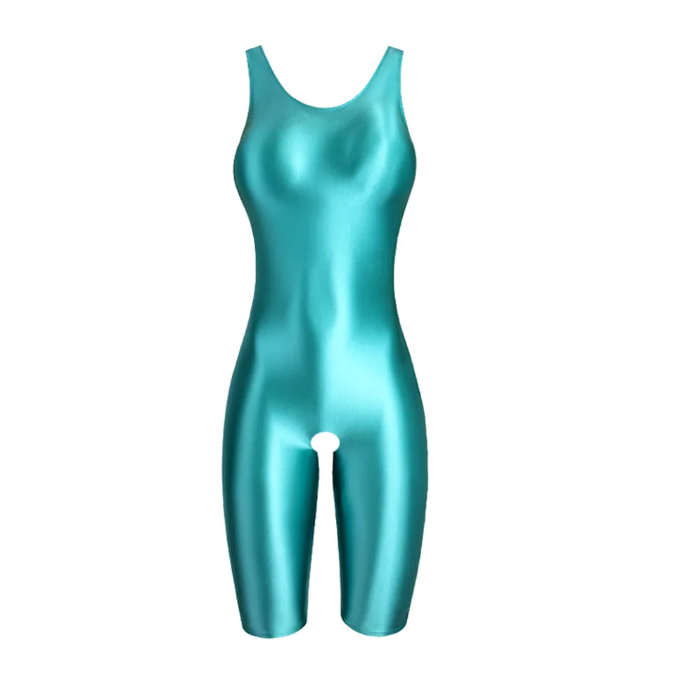 MJINM women's Sexy Shiny Bodysuit Tight-fitting Oil Smooth Running