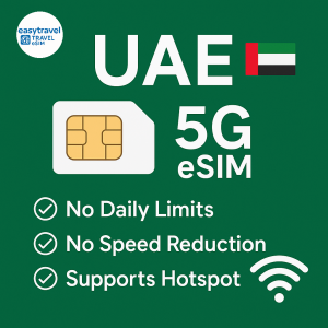 UAE eSIM United Arab Emirates Dubai 5G High Speed Data | Supports Hotspot | 30Days | 3-20GB | Email Delivery