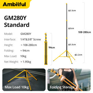 Ambitful GM280 GM280-Y Air Cushioned Light Stand 2.8M Aluminum Alloy Adjustable Heavy Duty Tripod for Studio Live photography shooting