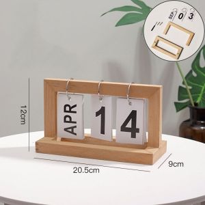 Wooden Perpetual Calendar Flip Month Date Display Desktop Schedule Daily Planner Desk Ornament