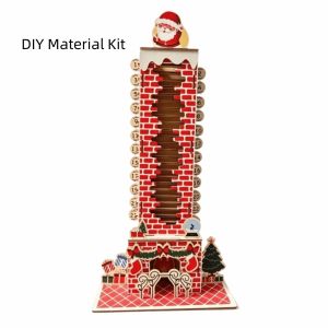 TEWUB Fireplace Base Santa Chimney Countdown Calendar Wooden Pull Slider Christmas Advent Calendar Puzzle Toy Cartoon 24 Day Xmas Countdown Home Decor