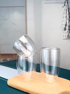 AMK Goose Egg Double Wall Layer Glass coffee cup set insulated transparent wholesale TELUR ANGSA CAWAN BERGANDA 雙杯套裝