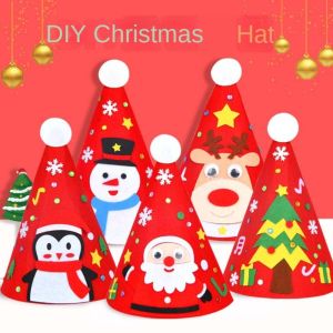XUECHUANGYING Santa Claus Merry Christmas Hat Material Pack Christmas Cartoon Pointed Hat Xmas Decorative DIY Paper DIY Felt Christmas Hat Children/Adult