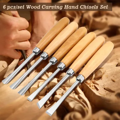 Garosa Marhynchus 6 Cái Đục Khắc Gỗ Bộ Dụng Cụ Chế Biến Gỗ Chuyên Nghiệp Với Tay Cầm Bằng Gỗ Được Đánh Bóng Lưỡi Thép Cứng Cho Thợ Mộc Nghệ Sĩ DIY