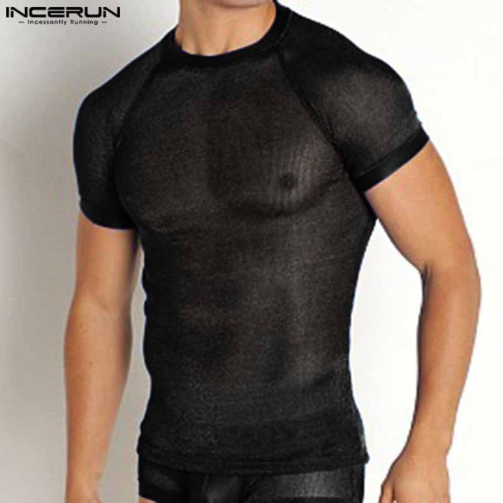 Perfectly Incerun Mens Short Sleeve See Through T Shirts Muscle Fitness Top Shirts Western 