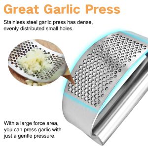 Manual Stainless Steel Garlic Mincer Upgraded Easy-Squeeze Multi-Function Handheld Grinding Slicer Kitchen Accessories