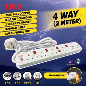 【SIRIM】SAFETY +FIRE RESISTANT +SURGE PROTECTION +FULL COPPER 3250W FAST CHARGING 3.4A USB Type C Trailing Socket Extension Outlet PLUG ADAPTOR WAY SAMBUNG 延长 电插座