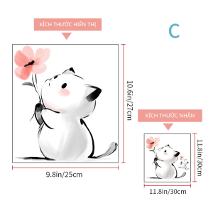 Decal Dán Trang Trí Bồn Cầu Toilet Mèo Nhỏ Cầm Hoa Có Keo Sẵn 26x27cm - Chống Nước Không Phai Màu