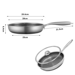 LMETJMA Stainless Steel Frying Pan Nonstick Honeycomb Fry Pan With Lid Induction Ceramic Electric Gas Cooktops Compatible KC04802026
