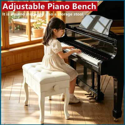 Adjustable Piano Bench Soft Cushion Piano Benches with Bookcase Height Adjustable Musician Chair Breathable for Home/Music Room/Classroom