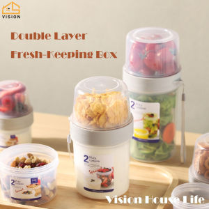 Vision Portable Double-layer Fresh-keeping Box Multi-purpose Food Grade PP Sealed Food Container Yogurt Salad Sealed Box Fruit Snack Sealed Can Baby Auxiliary Food Box