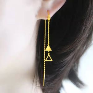 Graceful Womens Geometry Dangle Thread Gold Earrings Long Chain Earrings for Wedding Prom Party Birthday