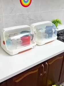 SG Stock Cup Drainer Cup Holder Dish Drainer Kitchen Shelf Dustproof With Cover Baby Bottle Rack