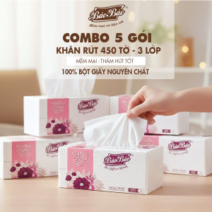 Giấy Rút Đa Năng Bảo Bảo Tissue 450 Tờ - 3 Lớp Mềm Dai Thấm Hút Tốt Tiện Lợi mẫu Cúc tím