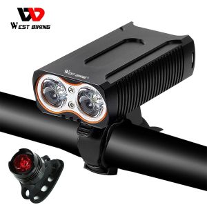 West Biking Max 2400Lumen LED Bicycle Light Cycling Bike Front Light Tail Light Set Alloy Waterproof Bicycle Headlamp Flashlight