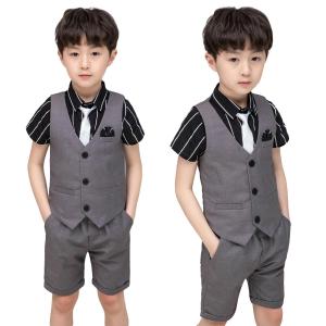 4PCs Child Boys Gentleman Formal Suit Birthday Party Wedding Shirt Vest Shorts Clothing Set