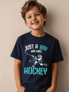 [Local Stock] VCC Boy Who Loves Hockey Graphic T-Shirt Summer Short Sleeve Tee for Kids Daily Casual Sports Kids Clothes Tops Childrens Clothing