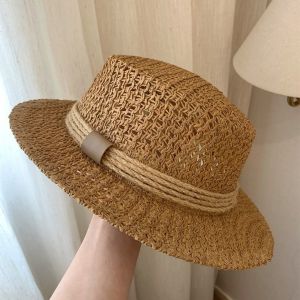ARTMU Breathable Mesh Straw Boater Hat Sun Protection Lightweight Handwoven Sun Cap Vintage Summer Fedora Wide Brimmed Flat Top Beach Hat Beach Vacation